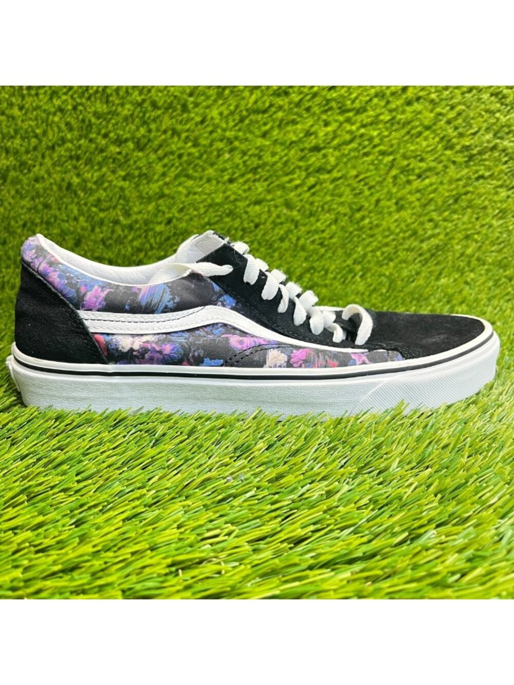 Vans Old Skool Warped Floral Mens Size 9.5 Black White Skate Shoes Sneakers‎